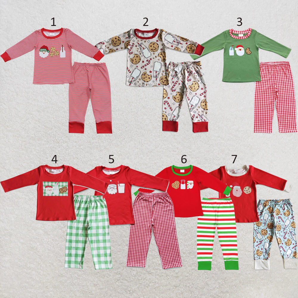 RTS NO MOQ Sibling milk silk Baby Boys Cookie Santa Milk Long Sleeve Top Loose Fit Pants Sleepwear Sets