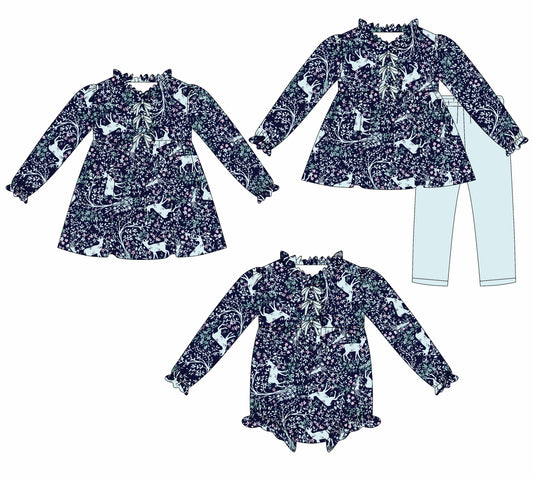 25.8.2 custom each style moq 5eta 4-6week Sibling Sisters baby girl long sleeve pants sets and dress and rompers match family design