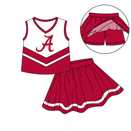 Custom moq 5 each style eta 6-7weeks baby girl clothes team brick red sleeveless skirts sets-25.8.27