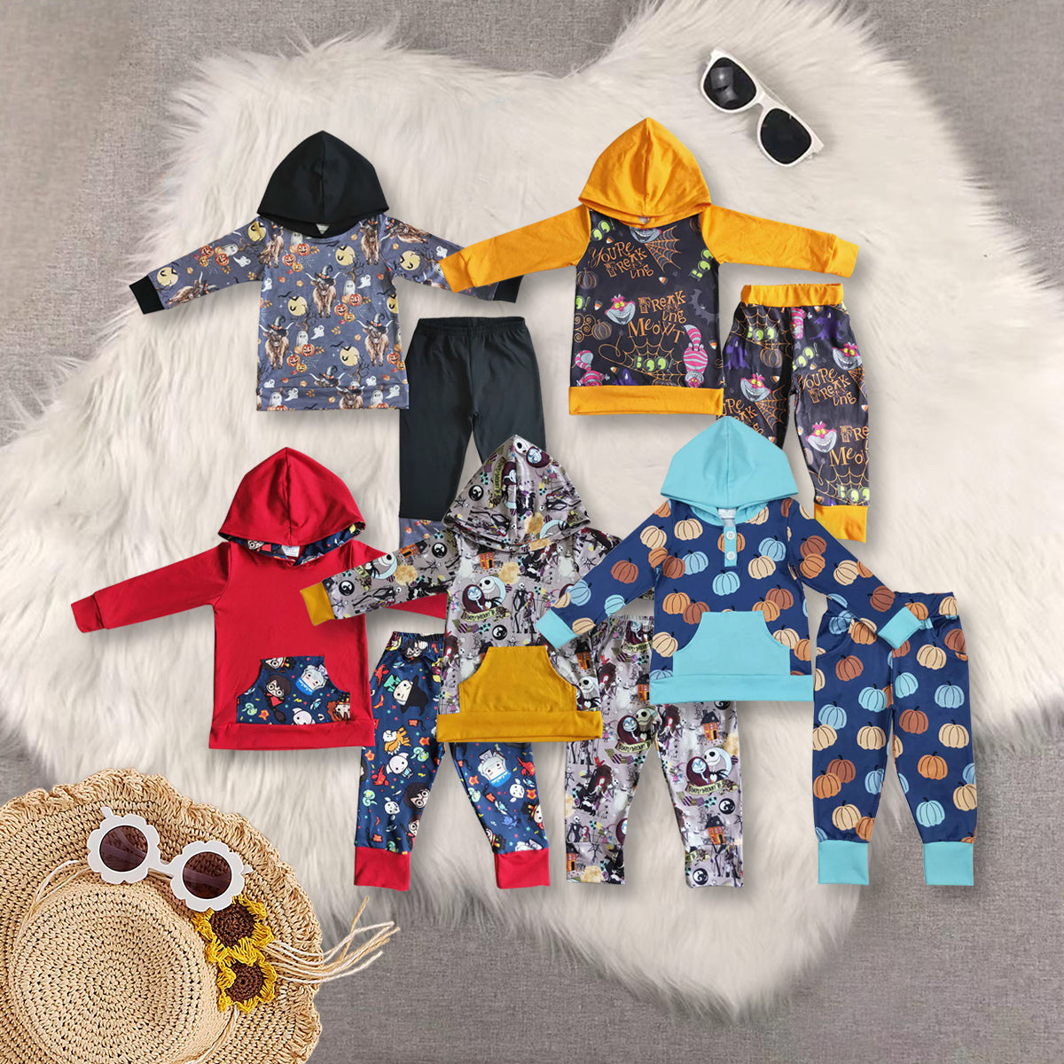RTS NO MOQ Sibling baby boy clothes hooded long-sleeved trousers sets