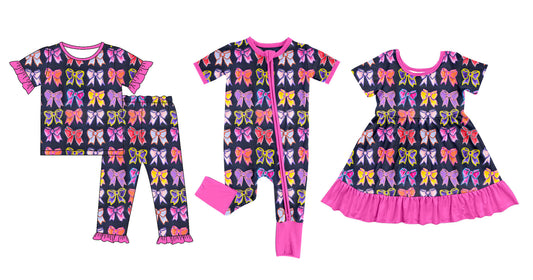 25.10.16 custom each style moq 5 eta 6-8week Sibling Sisters bow baby girl short sleeve pants sets and dress and rompers match family design