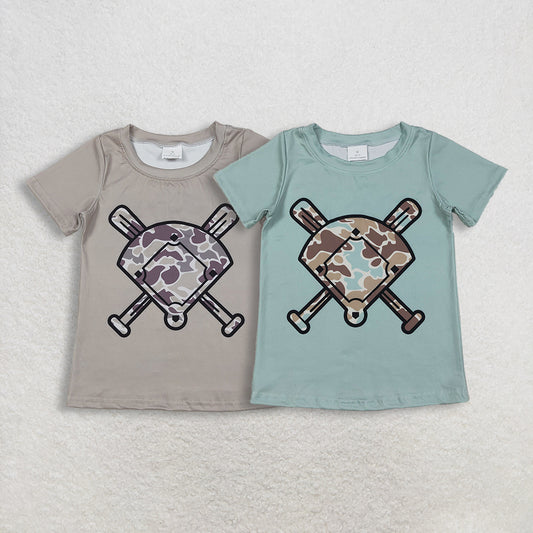 RTS NO MOQ Sibling baby boy clothes Camouflage Fan Baseball Short-Sleeve Shirts