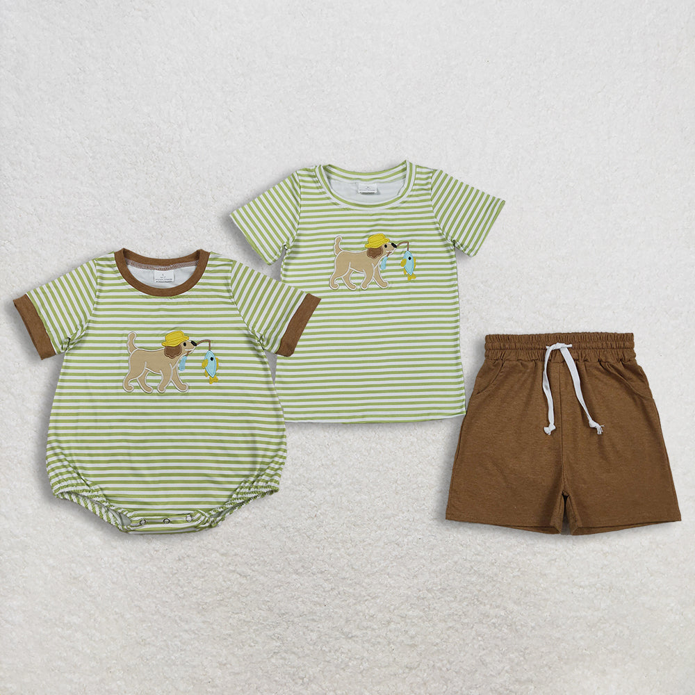 RTS NO MOQ sibling baby boy clothes embroidery short sleeve Clothes Sets and rompers