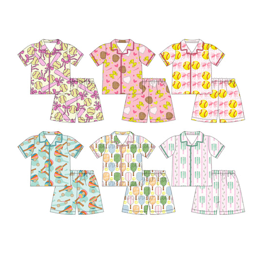25.12.6 custom each style moq 5 eta 6-8week Sibling Sisters baseball baby girl clothes short sleeve shorts sets 6 match family design