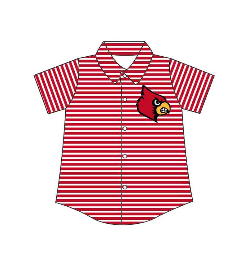 Custom moq 5 mix size milk silk summer teams Baby Boys Summer Red Stripes Short Sleeve Button Shirts Top