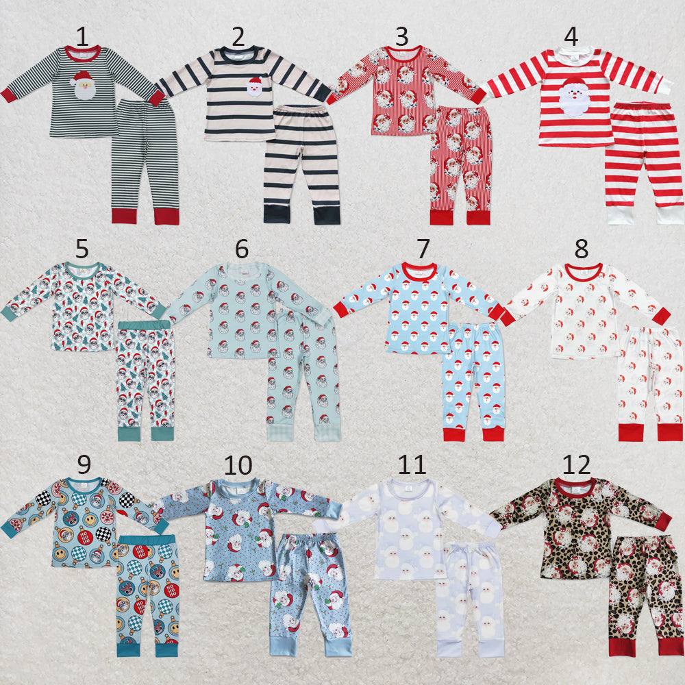 RTS NO MOQ Sibling milk silk Baby Boys Santa Christmas Print Top Pants Holiday Pajamas Sets