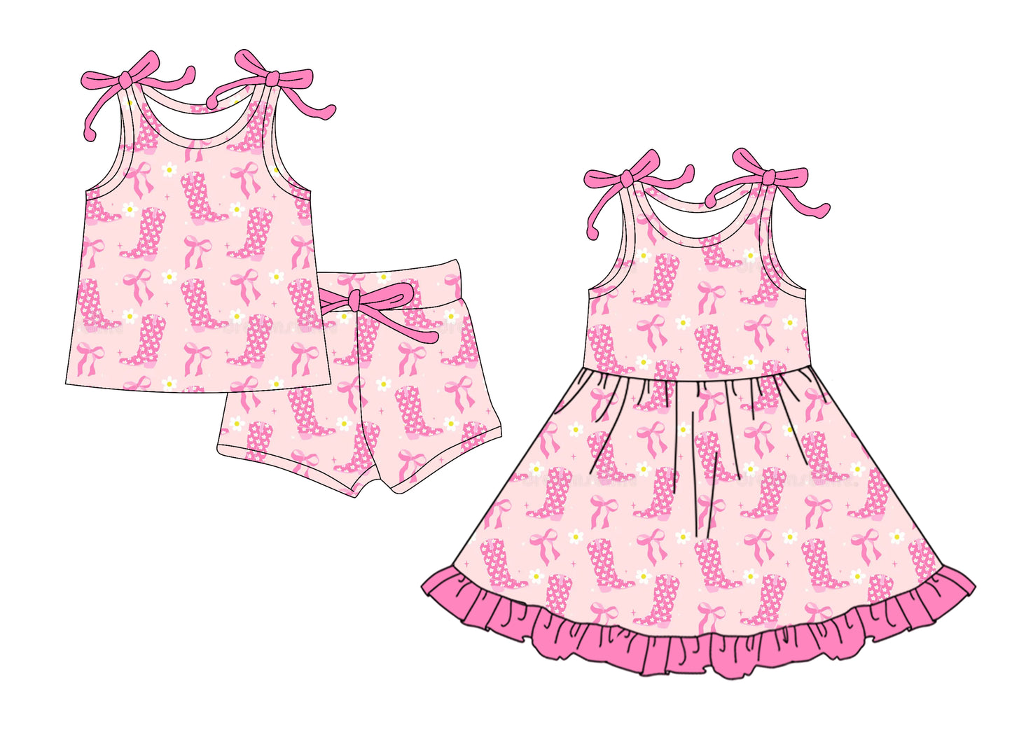 4.16 custom each style moq 5eta 4-6week Sibling Sister boots bow baby girl short sleeve shorts sets and dresses match design