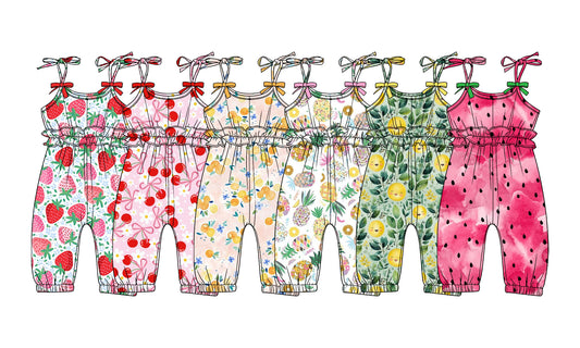 2.26 Custom moq 5 mix size Sibling Baby Girls Sleeveless Jumpsuit with Print Baby Girl Outfit for Summer