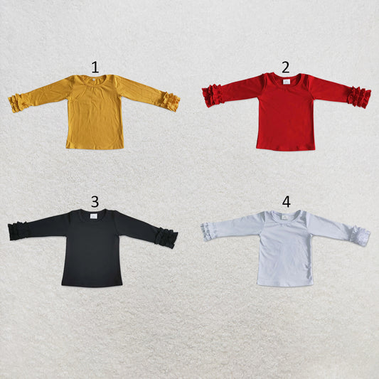 RTS NO MOQ Sibling cotton Baby Girls' Solid Color Long Sleeve Lace Crew Neck Top