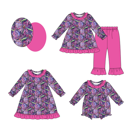 25.8.1 custom each style moq 5eta 4-6week Sibling Sisters baby girl long sleeve pants sets and dress and rompers match family design