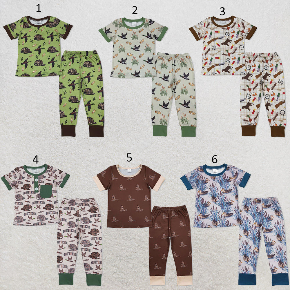 RTS NO MOQ Sibling milk silk Baby Boys Cute Duck Short Sleeve Top And Pants Sleepwear Set