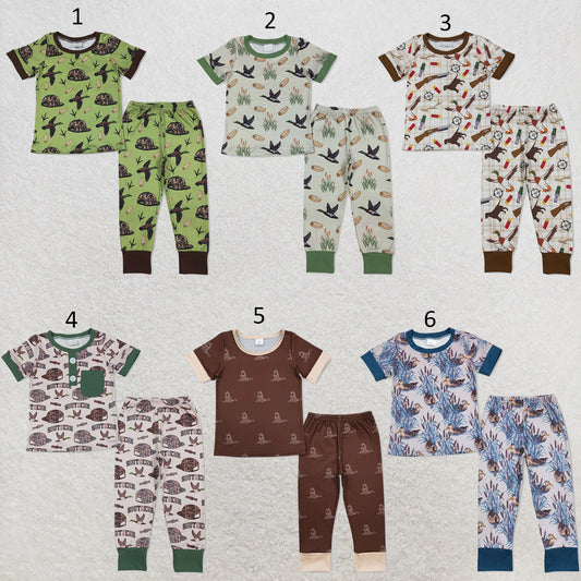 RTS NO MOQ Sibling milk silk Baby Boys Cute Duck Short Sleeve Top And Pants Sleepwear Set