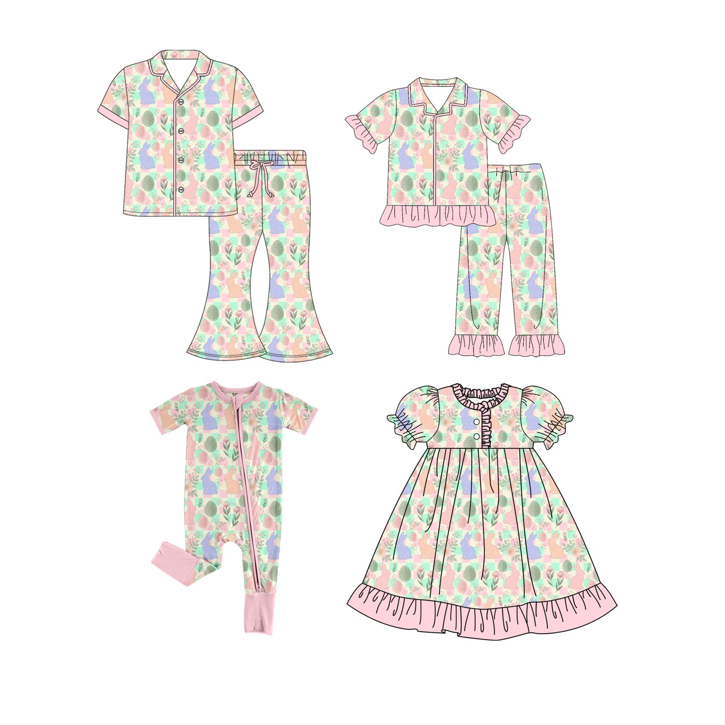 25.9.23 custom each style moq 8 eta 6-8week Sibling Sister bunny baby short sleeve pants seta and dress and romper and adult set match design