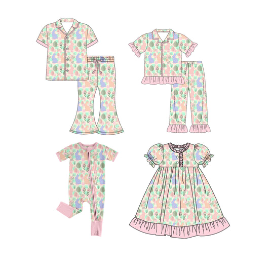 25.9.23 custom each style moq 8 eta 6-8week Sibling Sister bunny baby short sleeve pants seta and dress and romper and adult set match design