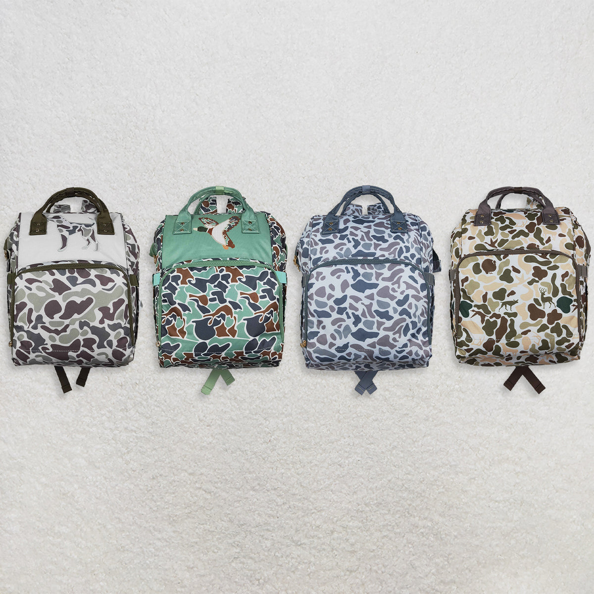 RTS NO MOQ Sibling Bags Baby Kids Duck Camo Print Zipper Casual Backpack