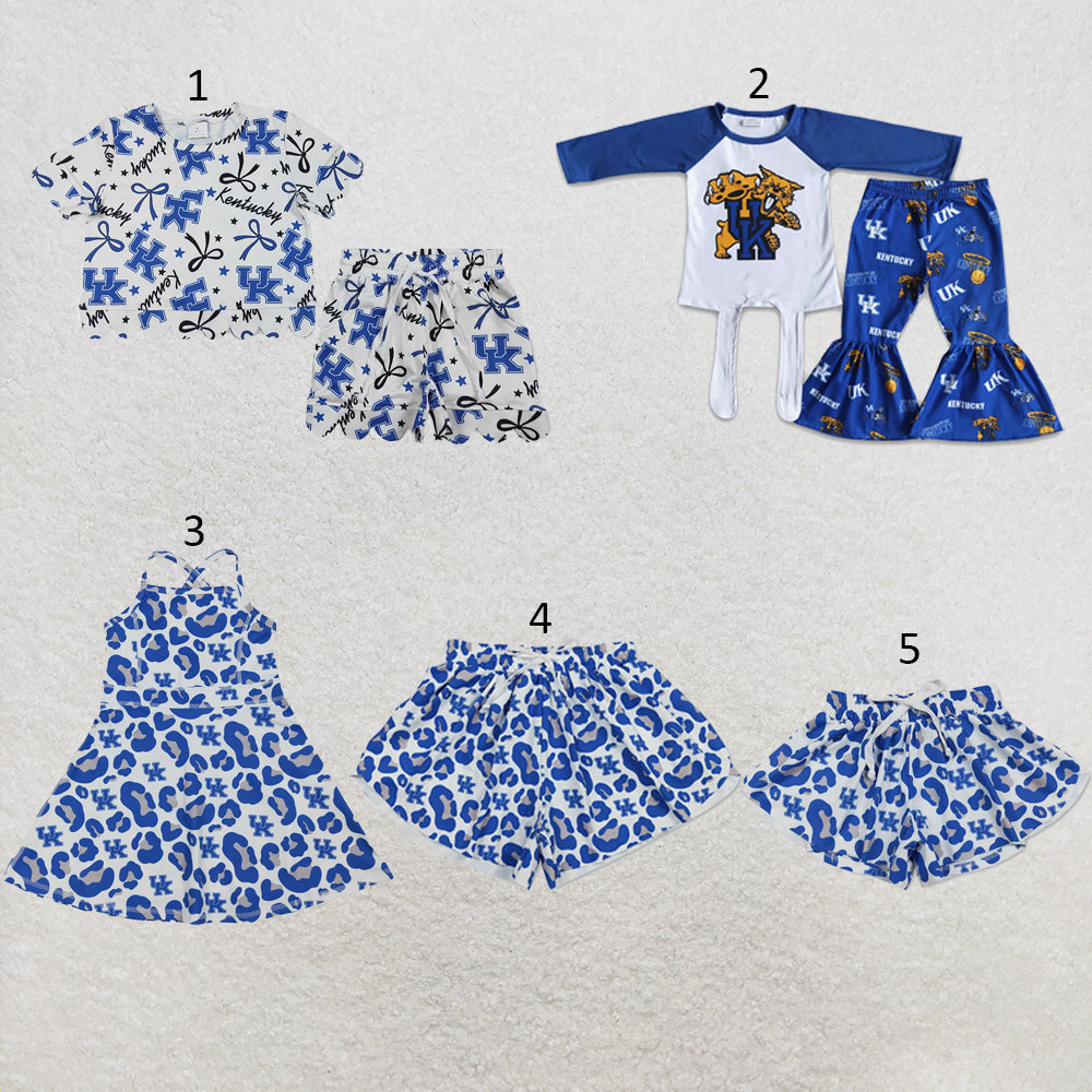 RTS NO MOQ Sibling milk silk Baby Girls Blue Star Bow Top Scallop Edge Shorts Team Casual Clothes Sets Girls Athletic Wear