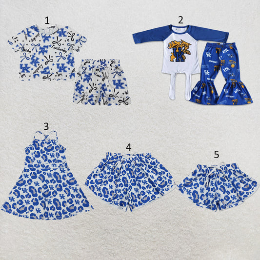 RTS NO MOQ Sibling milk silk Baby Girls Blue Star Bow Top Scallop Edge Shorts Team Casual Clothes Sets Girls Athletic Wear