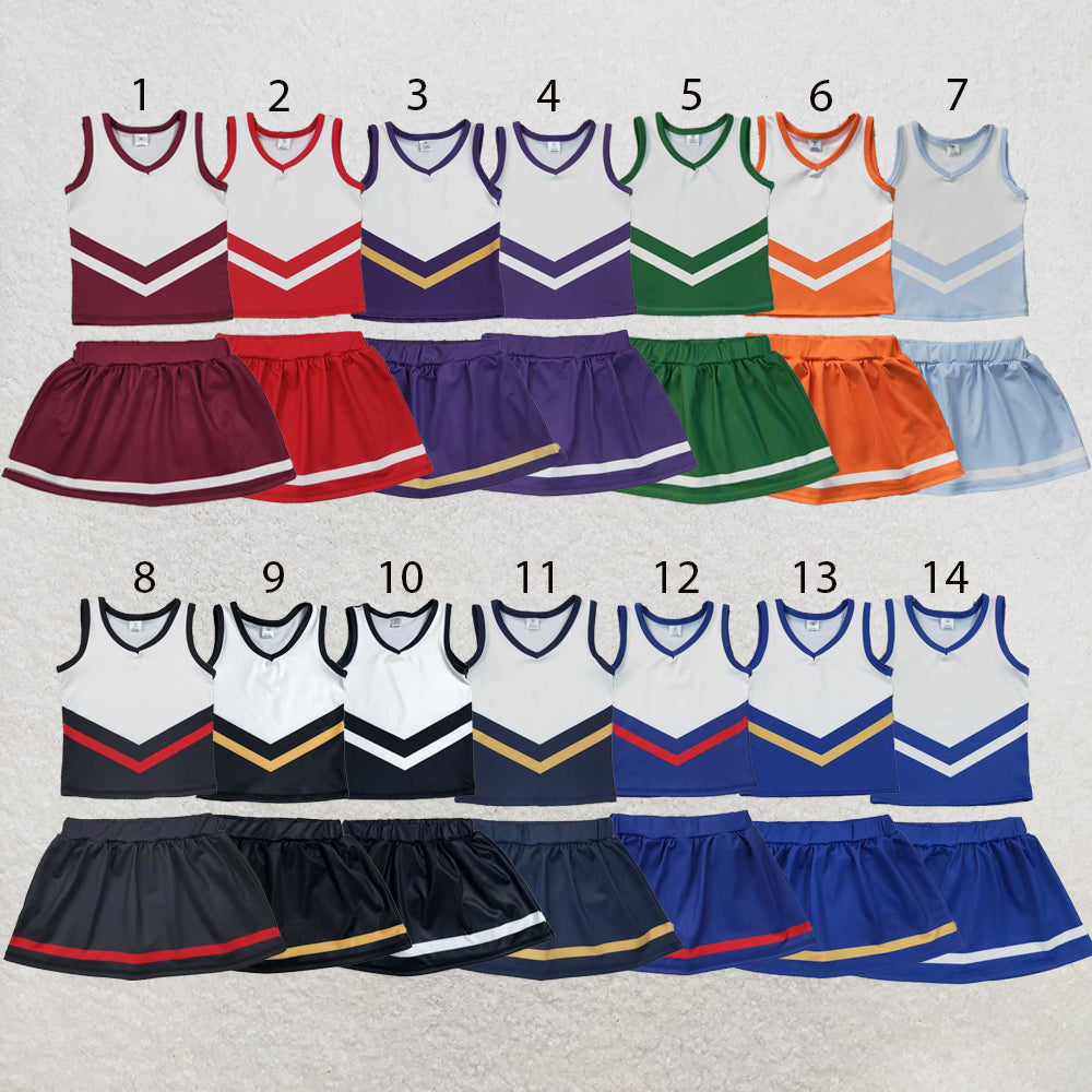 RTS NO MOQ Sibling yoga fabric Toddler Girls Striped Sleeveless Vest Top Skort Shorts Yoga Active Outfit Set
