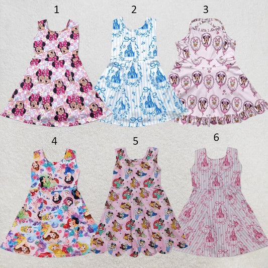 RTS NO MOQ Sibling yoga fabric Cute Clothes Baby Girls Summer Sleeveless Flower Printed Toddler Girl Yoga Active Knee Length Skort Dress