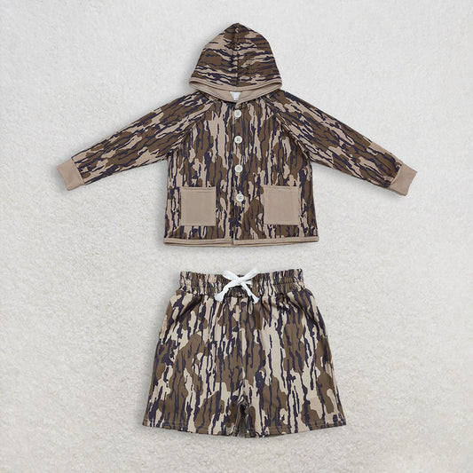 RTS NO MOQ sibling baby boy clothes camouflage hooded long sleeved set and top and shorts