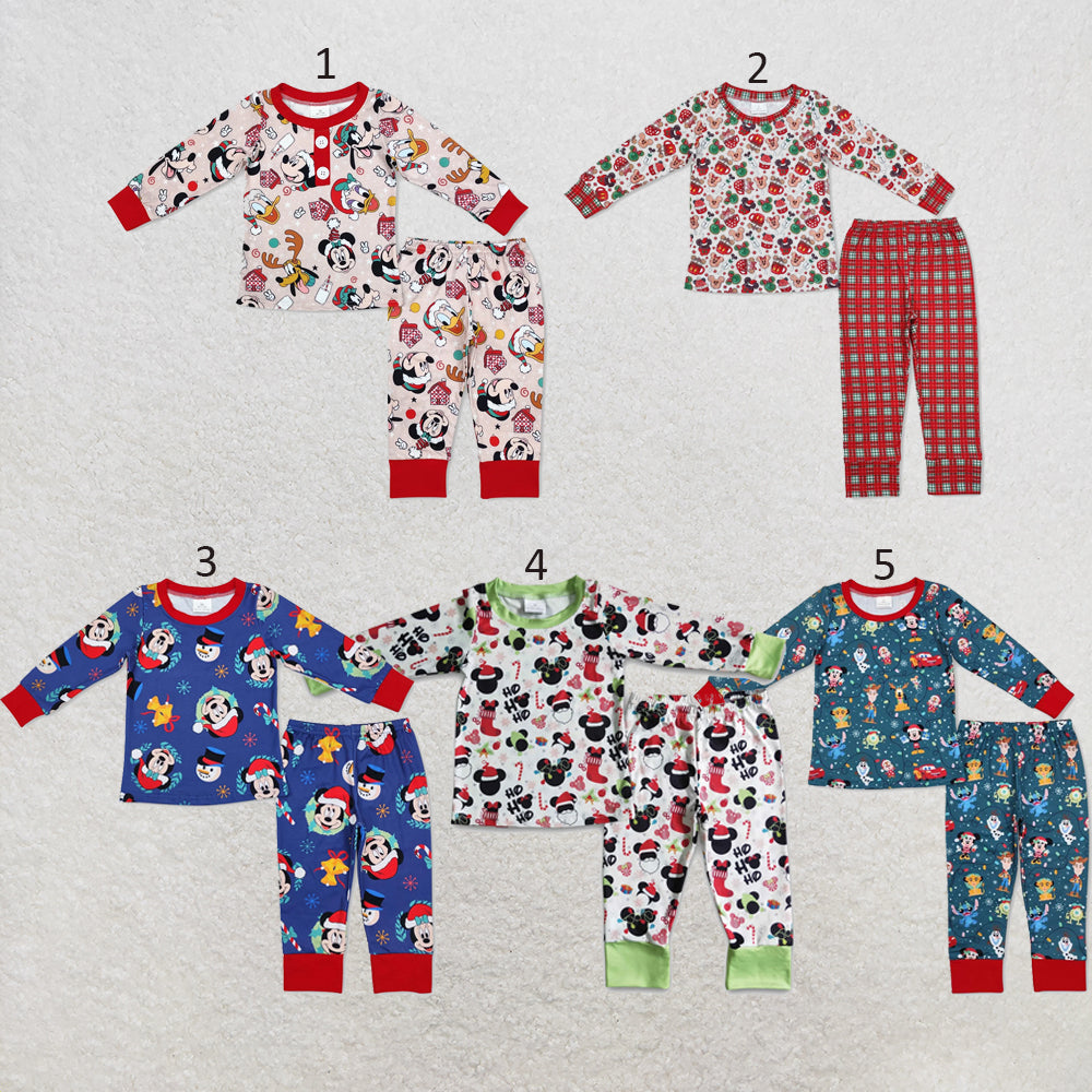 RTS NO MOQ Sibling milk silk Cute Clothes Baby Boys Cute Christmas Print Top Pants Holiday Pajamas Sets