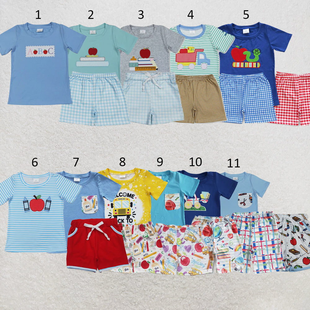 RTS NO MOQ Sibling milk silk Baby Boys Back To School Top And Shorts Two Piece Casual Outfit