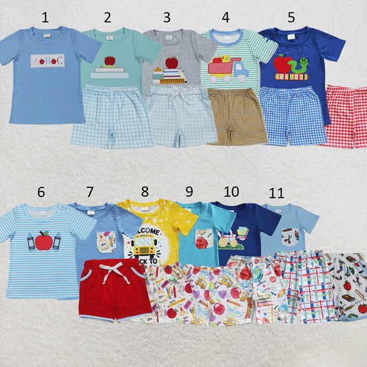 RTS NO MOQ Sibling milk silk Baby Boys Back To School Top And Shorts Two Piece Casual Outfit