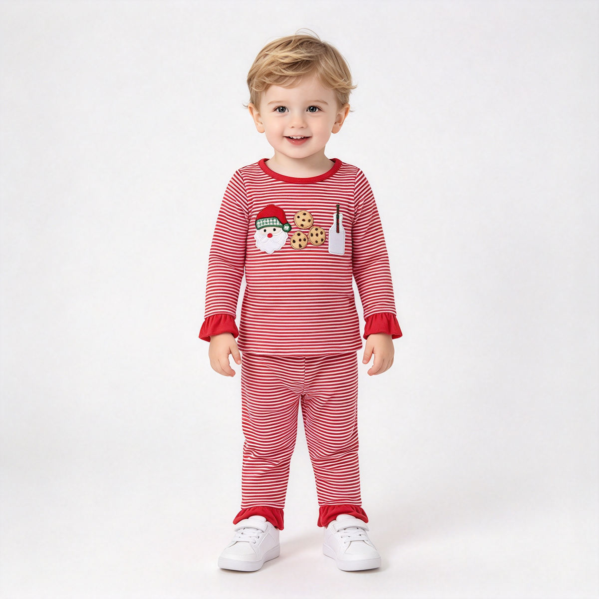 RTS NO MOQ Sibling baby girls clothes Christma Embroidery Santa long sleeve pants sets and rompers and dress