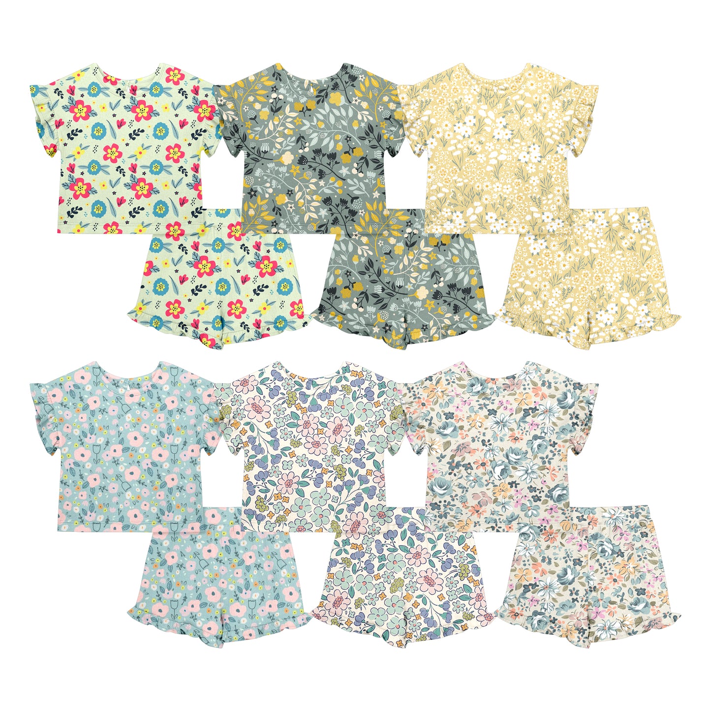 Custom moq 5 mix size Sibling Baby Girl Floral print Short-Sleeved Top And Shorts Set Cute  Clothing for Little Ones