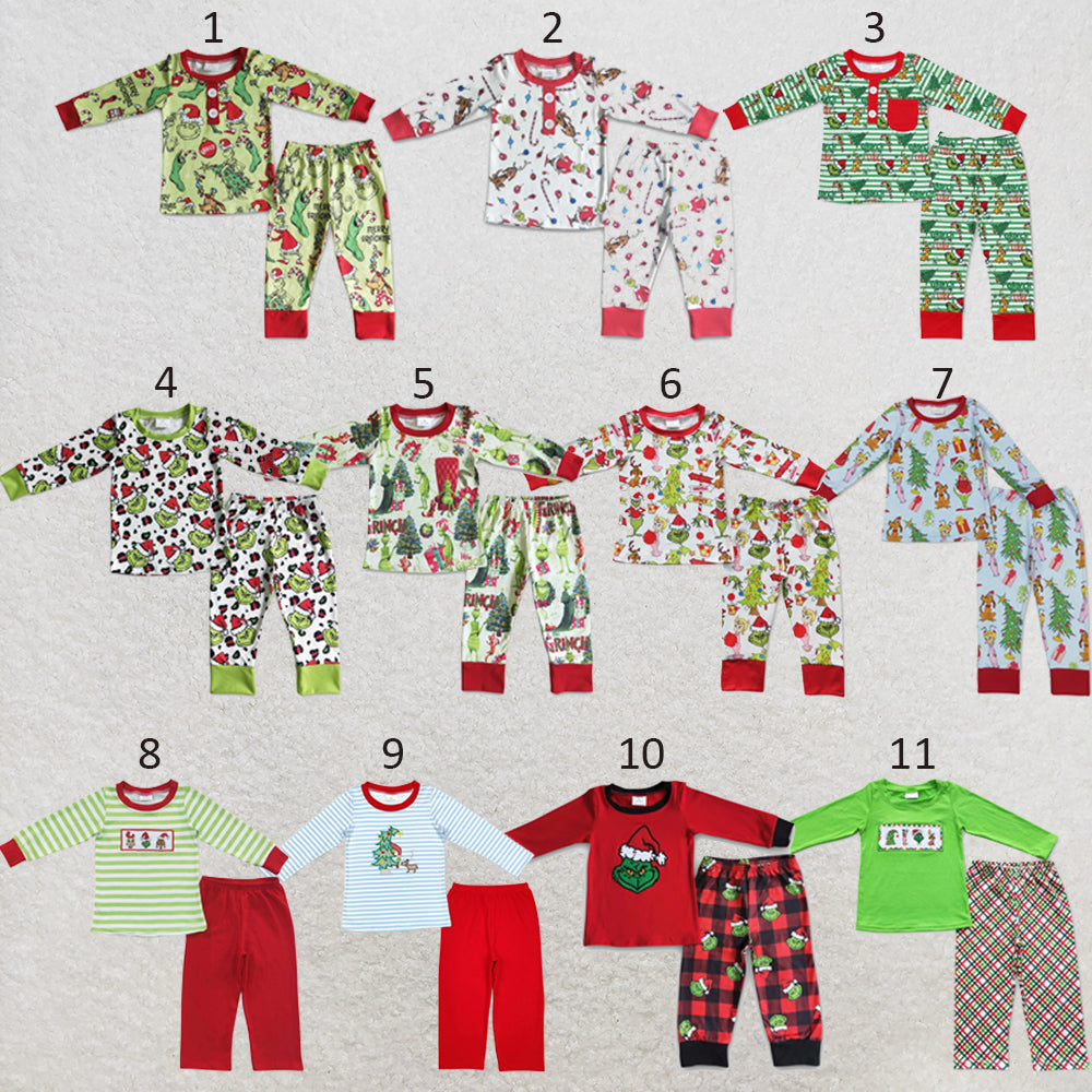 RTS NO MOQ Sibling milk silk Cute Clothes Baby Boys Christmas Candy Print Long Sleeve Top Elastic Waist Pants Two Piece Holiday Pajamas Sets