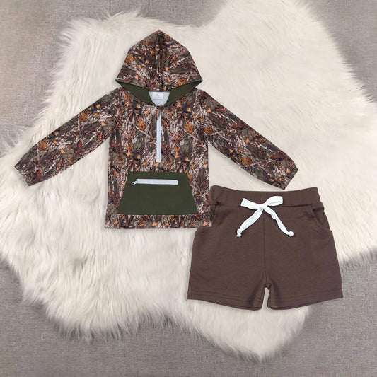 RTS NO MOQ Sibling baby boy clothes camouflage hooded long sleeved set and tops and shorts