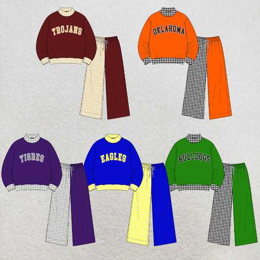 custom moq 5 mix size  XY072402 Baby Kids Letter Printed Long Sleeve Tops Patchwork Pants Team Casual Daily Outfit