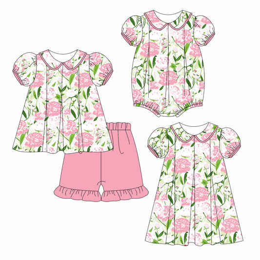 3.8 custom each style moq 5eta 4-6week Sibling Sisters baby girl short sleeve shorts sets and dress and rompers match family design