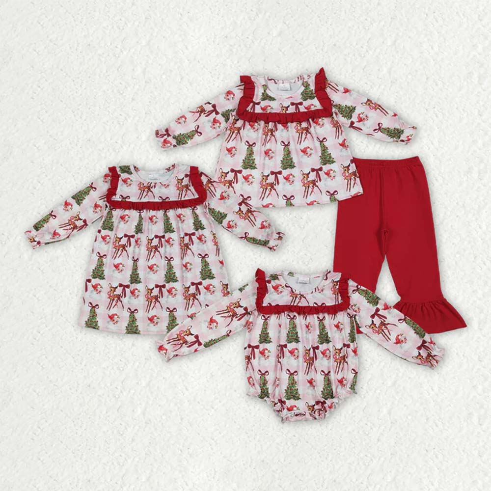 RTS Sibling baby girls clothes Christmas long Sleeve pants sets and dress and rompers
