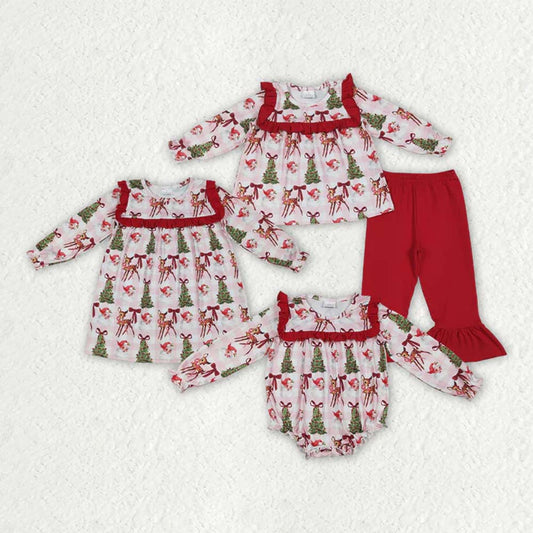 RTS Sibling baby girls clothes Christmas long Sleeve pants sets and dress and rompers