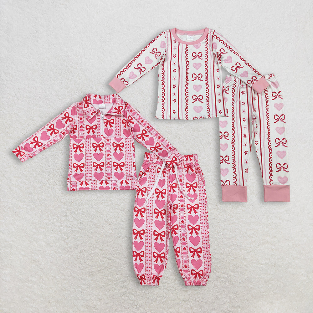 RTS NO MOQ Sibling Baby girl clothes valentine love bow long-sleeved trousers suiTS