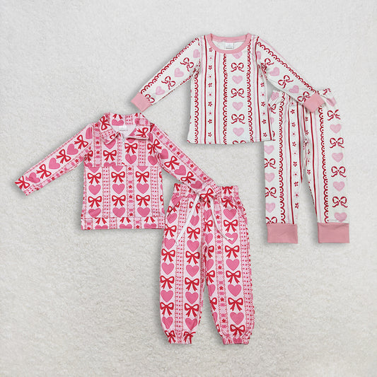 RTS NO MOQ Sibling Baby girl clothes valentine love bow long-sleeved trousers suiTS