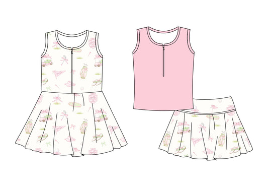 Custom moq 5 mix size Sibling Pink Baby Girls' Sleeveless Zipper Yoga Set Skirt Top Set Cute Zipper Yoga Dress for Little Girls