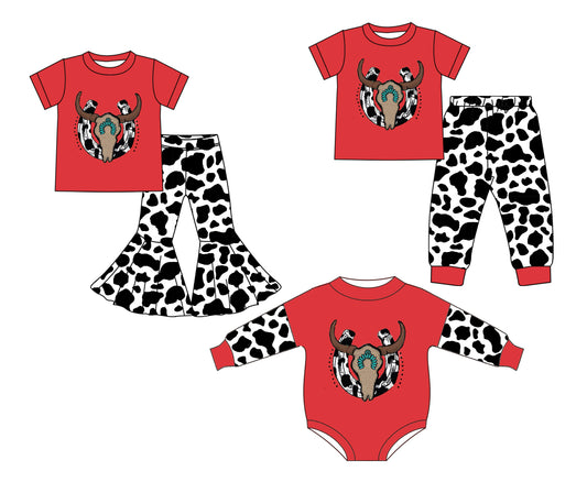 25.5.20 custom each style moq 5eta 4-6week Sibling Sister cow head baby boy short sleeve pants sets and sets 2 and rompers match family design
