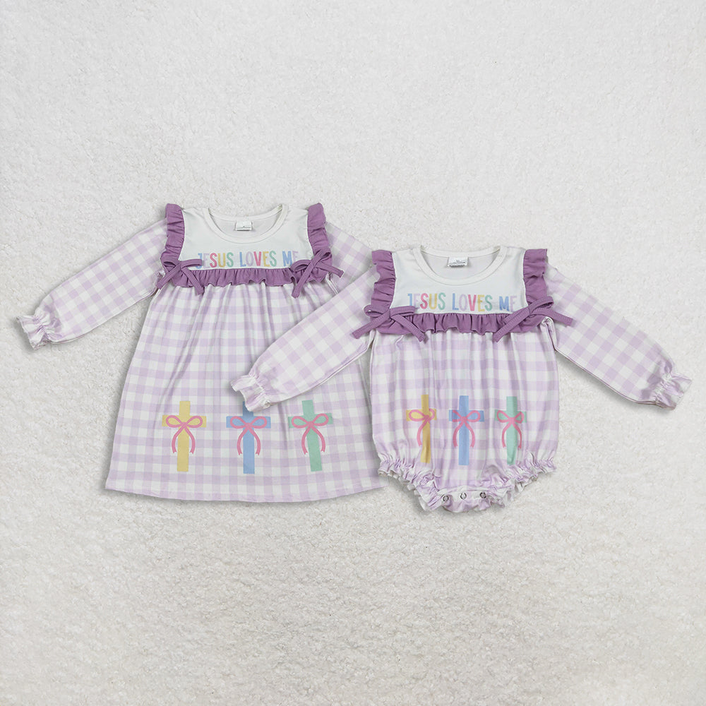 12/18m-7/8t RTS NO MOQ Sibling baby girl clothes easter bow long sleeve romper & dress