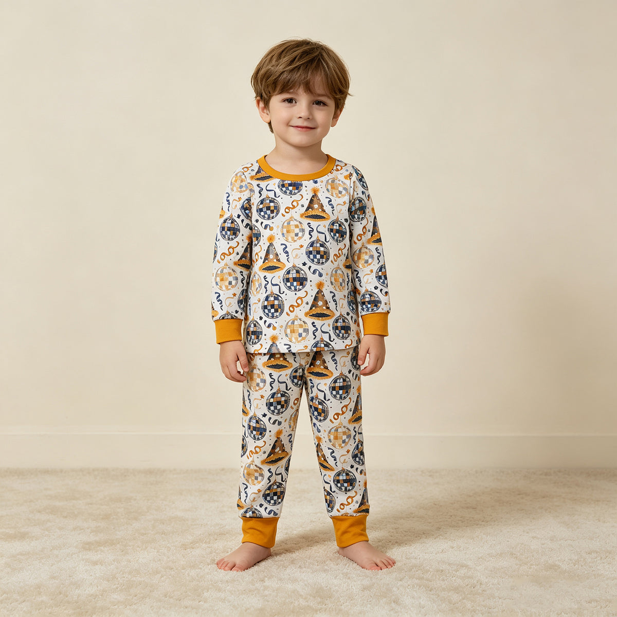 NEW RTS NO MOQ milk silk BLP1534 Baby Boys Stars Lights Top Pant Happy New Year Pajamas Sets Holiday Outfit