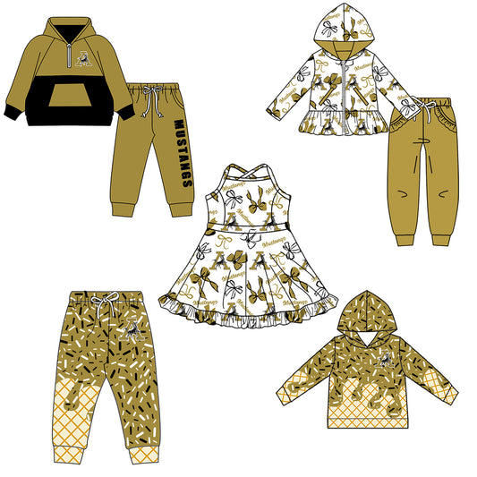 Custom moq 5 mix size milk silk summer teams baby girls clothes bow khaki hooded long sleeve pants sets and boy sets and dress and hooded top and pant-25.8.18