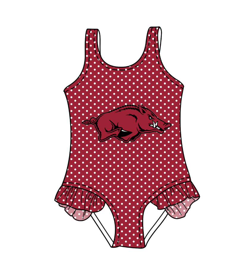 Custom moq 5 mix size milk silk summer teams Baby Girl Sleeveless Polka Dot Red Lace Onesie Swimsuit Cute Summer Beachwear for Little Girls
