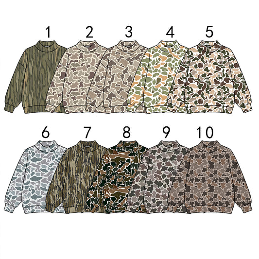 custom moq 5 mix size CAMOSW0102 Adult High Neck Camo Print Long Sleeve Sweatshirt Casual Pullover Top