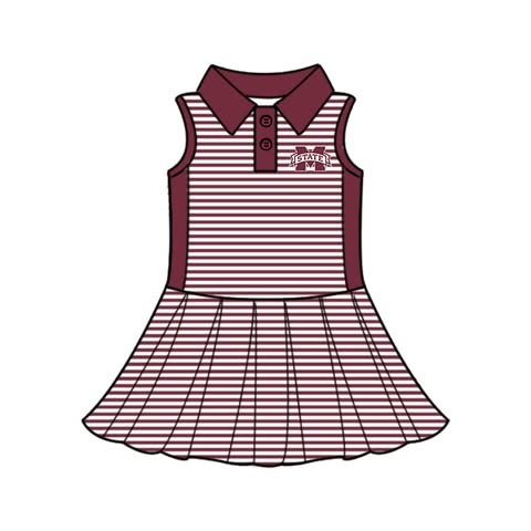 Custom moq 5 mix size milk silk summer teams Baby Girls Red Striped Button Down Sleeveless Knee Length Yoga Dress