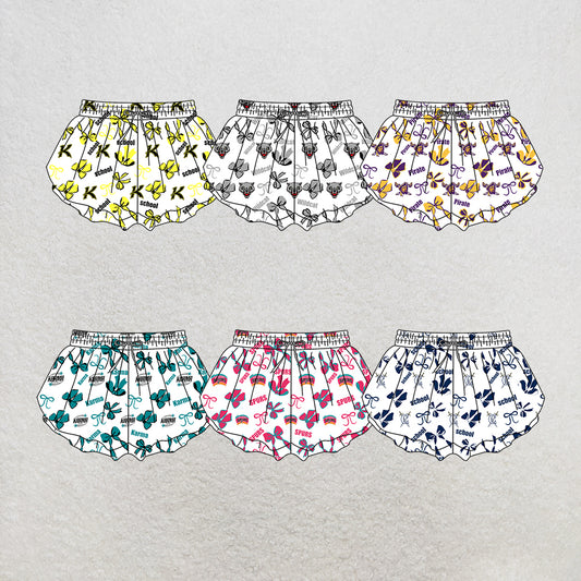 custom moq 5 mix size MSD072201 Baby Girls Bows Print Yoga Shorts Casual Active Bottoms