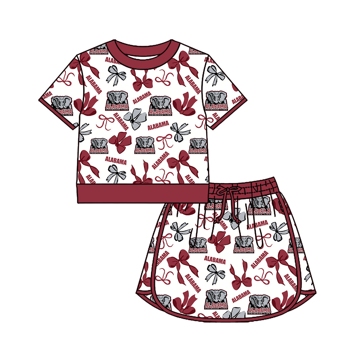 Custom moq 5 mix size summer teams Girls Dark Red Polka Dot Top Shorts Set Top Skirt Short Set Zipper Pullover Pants Set
