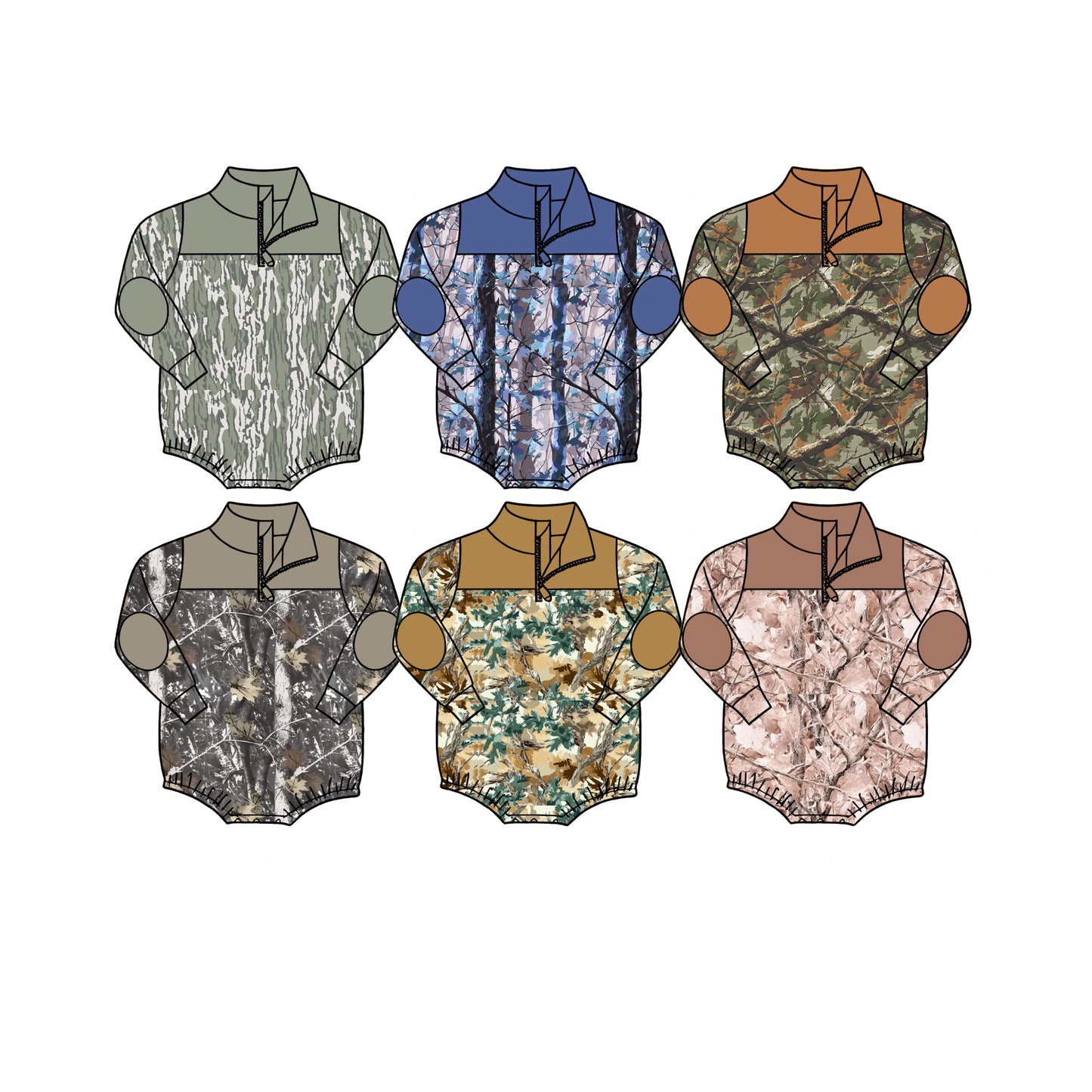 (Pre Order) No moq Baby Boys Casual Camo Print Long Sleeve Zipper Rompers
