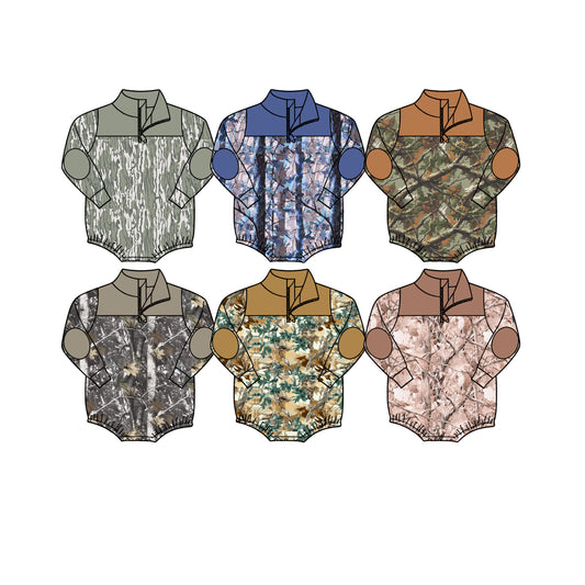 (Pre Order) No moq Baby Boys Casual Camo Print Long Sleeve Zipper Rompers