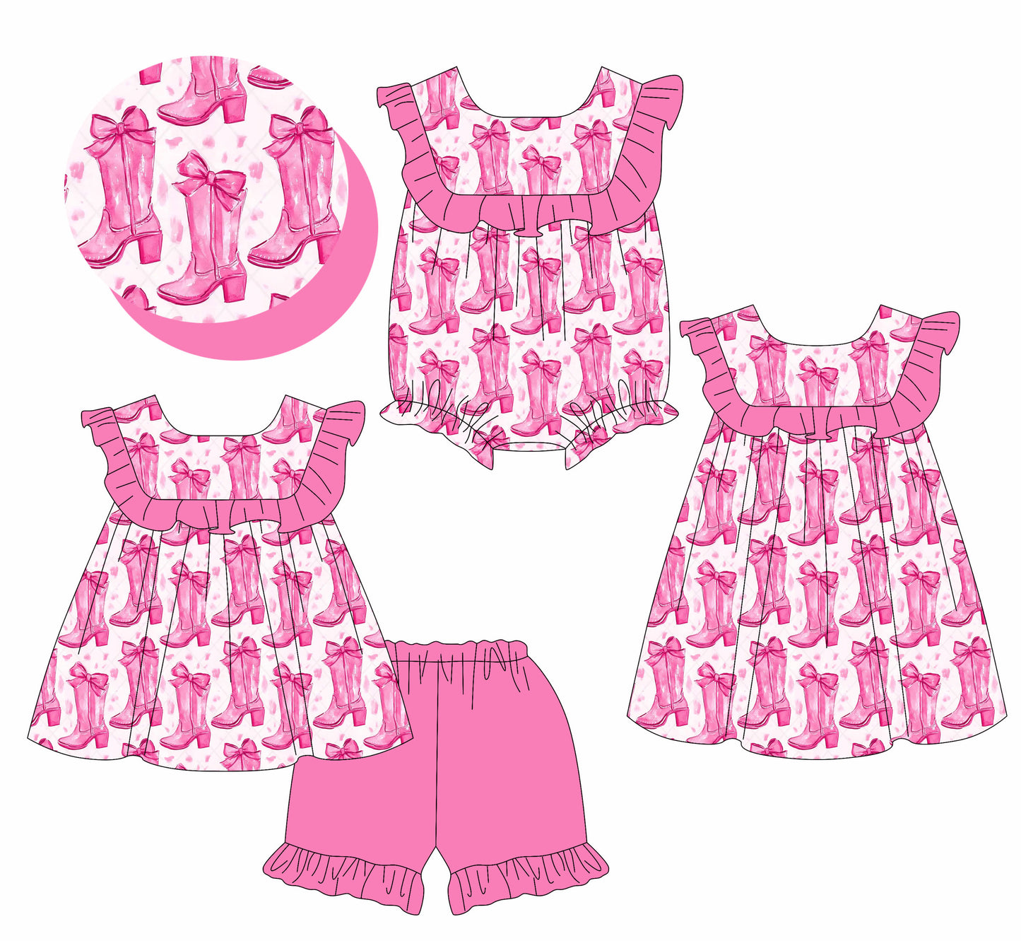 25.10.31 custom each style moq 5 eta 6-8week Sibling Sister bow boot baby short sleeve shorts sets and romper and dress match design